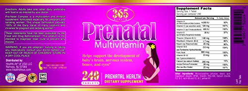 365 Health Prenatal Multivitamin with Folic Acid, Dietary Supplement for Daily Nutritional Support
